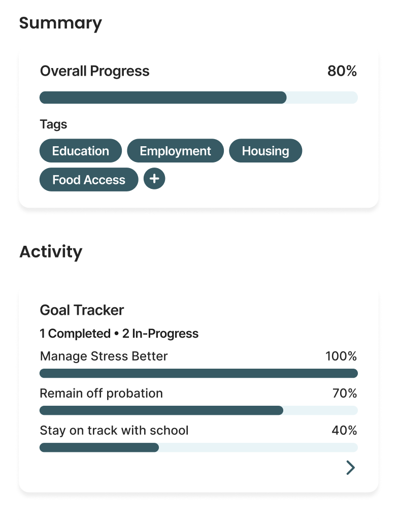 Redesigned report — summary with overall progress, tags and goal tracker