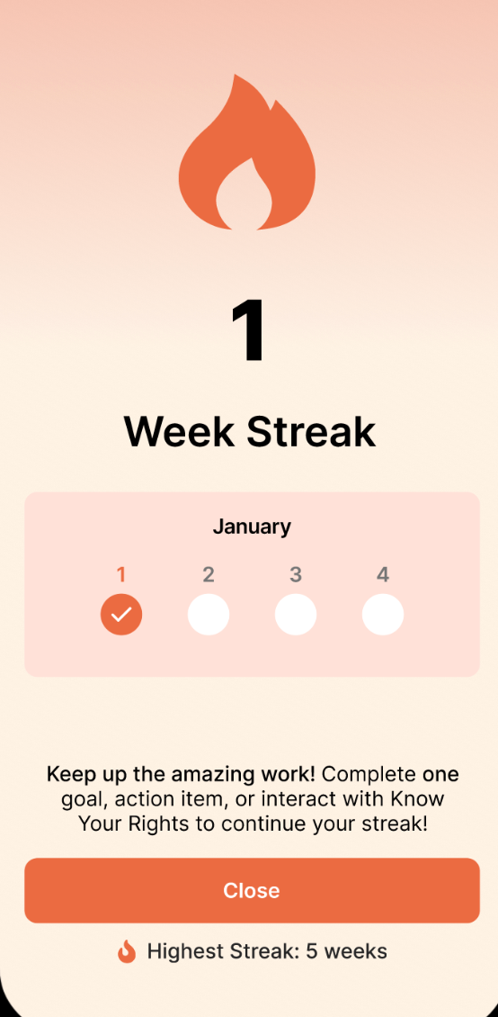 After — weekly streak screen tracking progress across the month