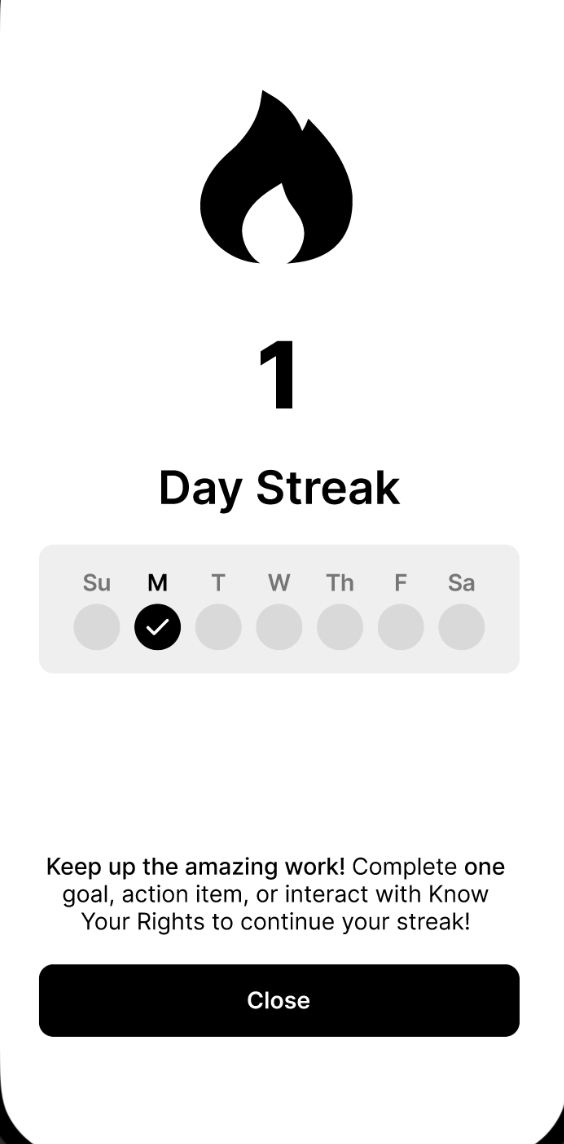 Before — daily streak screen showing a one-day streak across the week