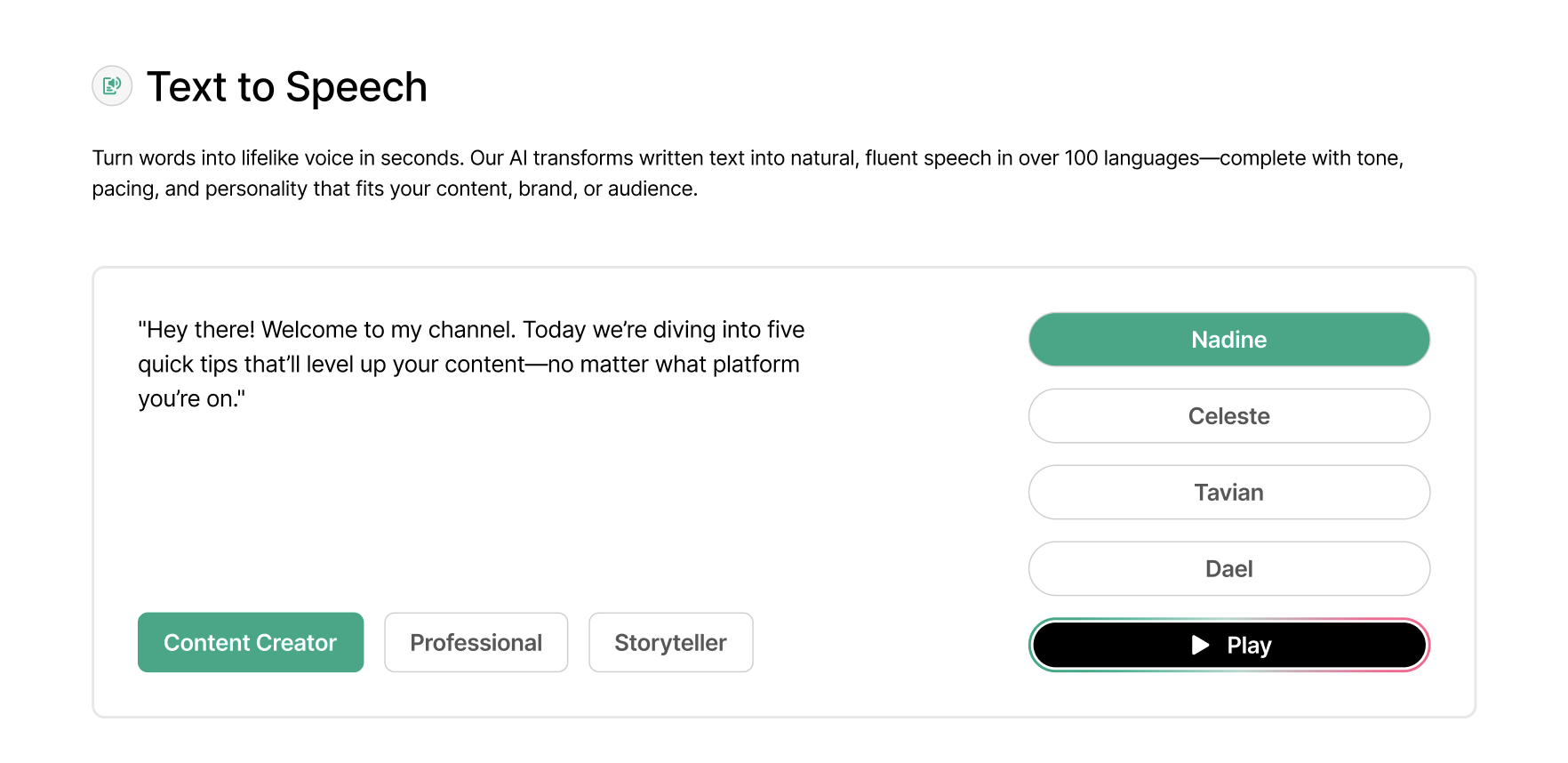 Text-to-Speech demo with preset texts and voices