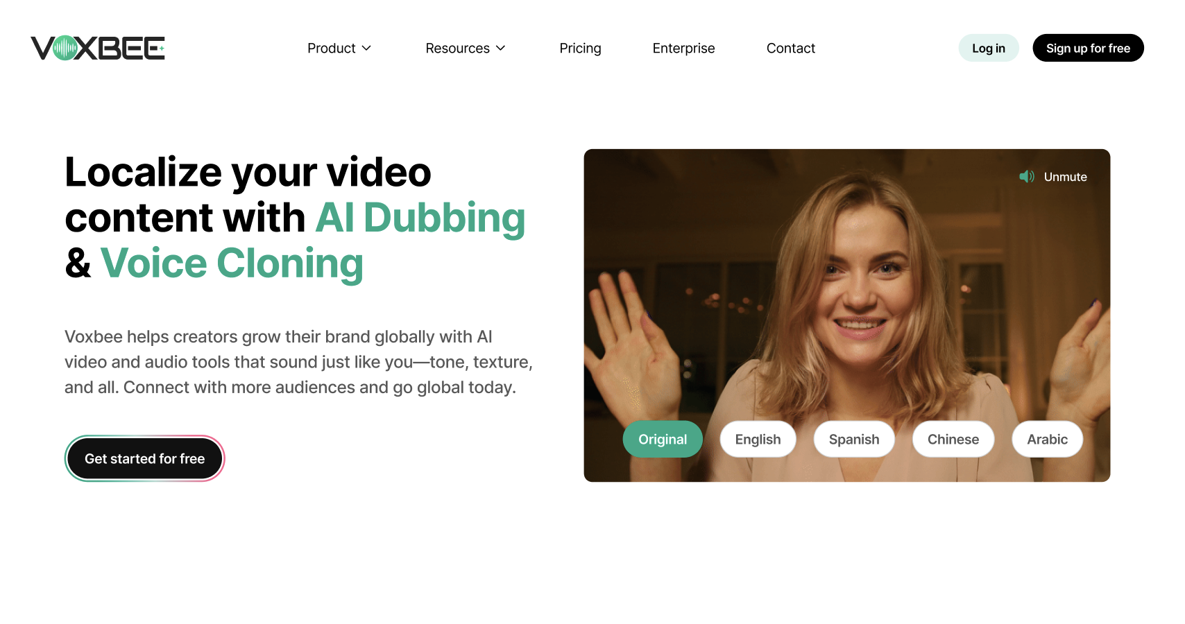 Redesigned Voxbee landing — clear hero with video preview