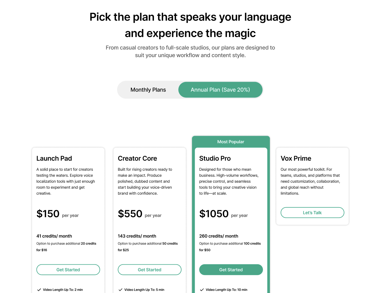 Pricing page