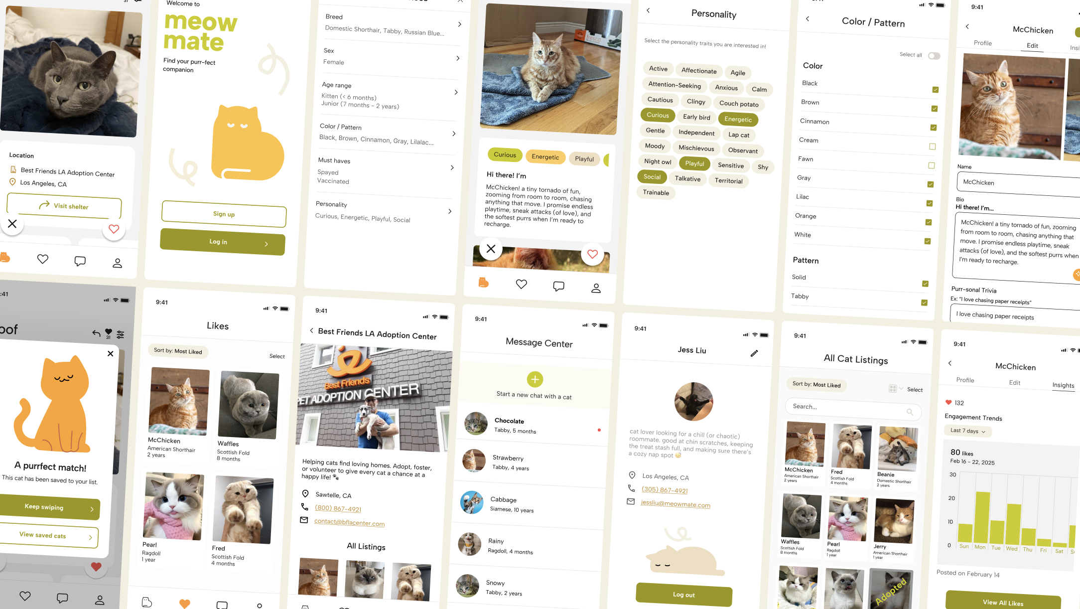 Meowmate app screens overview